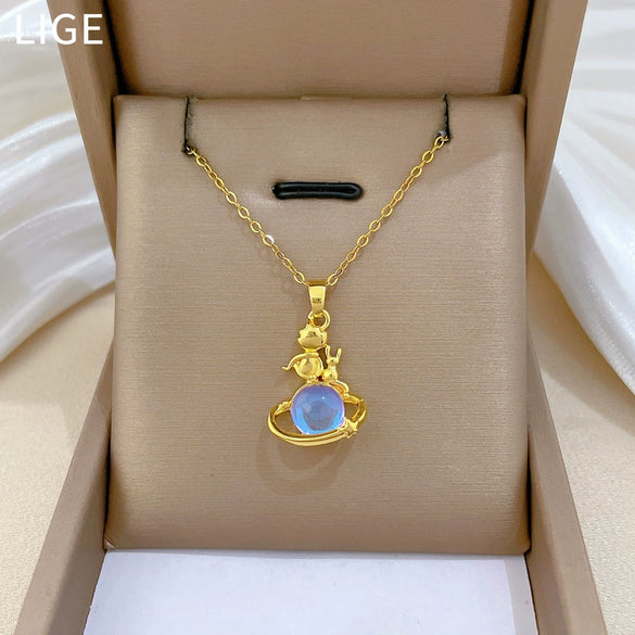 Wholesale Stainless Steel And Copper Geometric Cartoon Style Unisex Diamond Pendant Necklace