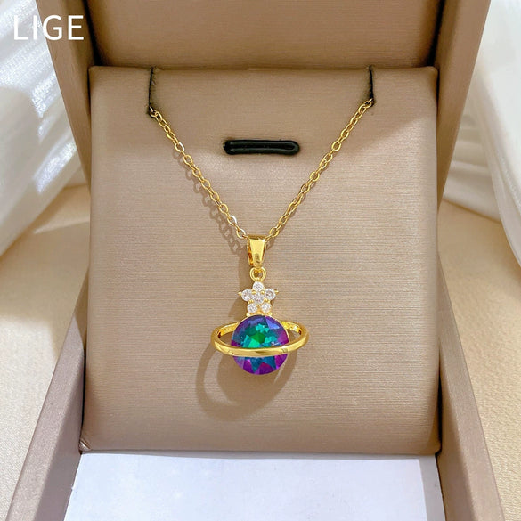 Wholesale Stainless Steel And Copper Geometric Star Galaxy Cartoon Style Pendant Necklace Unisex Allmatch Clavicle Chain