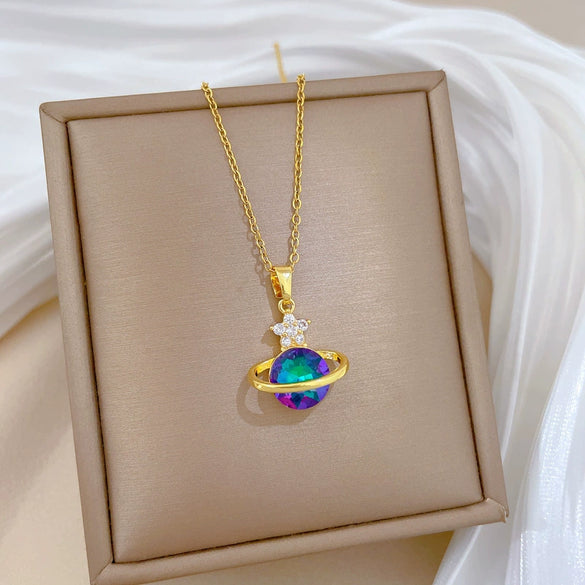 Wholesale Stainless Steel And Copper Geometric Star Galaxy Cartoon Style Pendant Necklace Unisex Allmatch Clavicle Chain