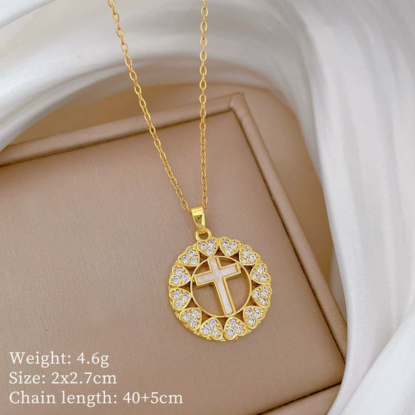 Wholesale Stainless Steel And Copper Geometric Style Love Cross Pendant Unisex Necklace