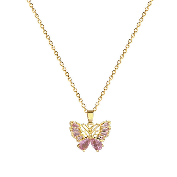 Wholesale Stainless Steel And Copper Hollow Butterfly Geometric And Cartoon Style Full Diamond Necklace Unisex