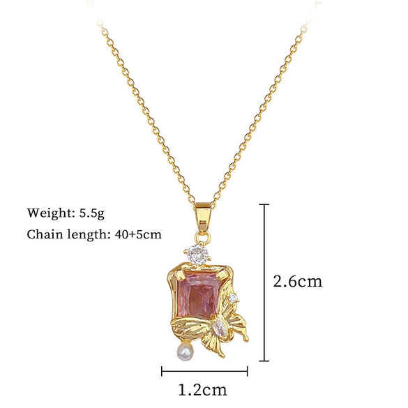 Wholesale Stainless Steel And Copper Jewelry Geometric Pearl Butterfly Zircon Light Luxury Elegant Gorgeous Diamond Necklace Unisex Allmatch Clavicle Chain