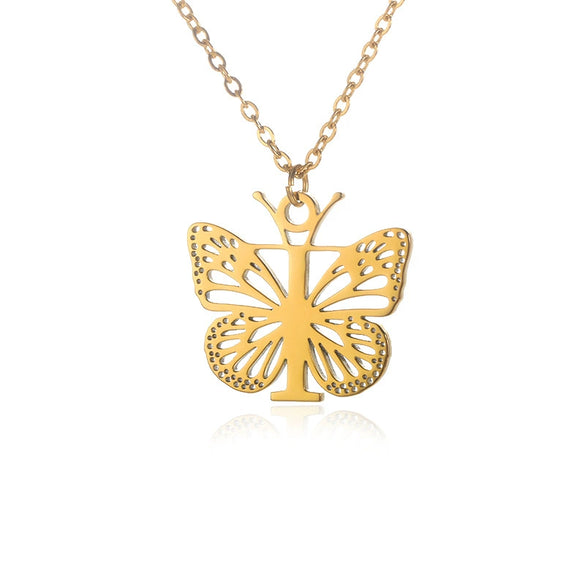 Wholesale Stainless Steel And Copper Letter And Butterfly Pendant Necklace With Electroplating Hollow Design