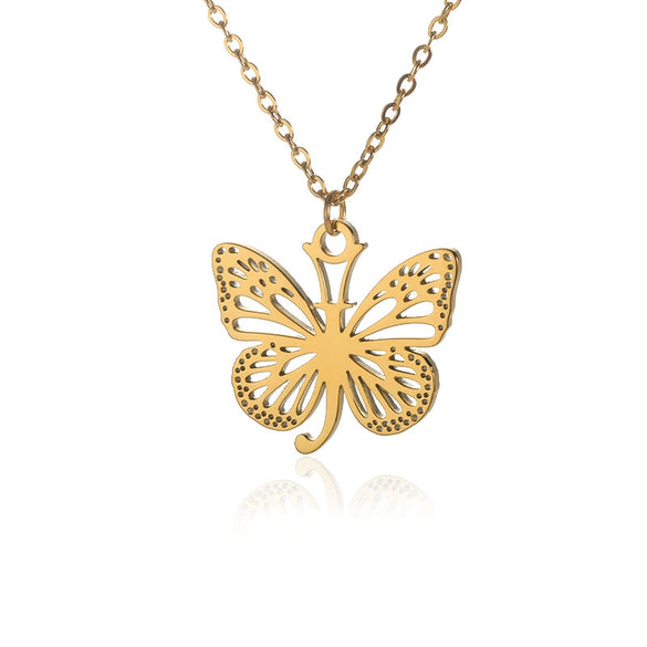 Wholesale Stainless Steel And Copper Letter And Butterfly Pendant Necklace With Electroplating Hollow Design