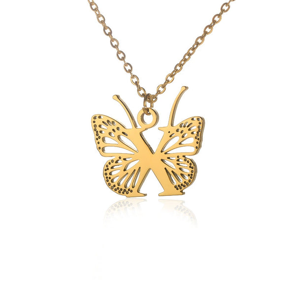 Wholesale Stainless Steel And Copper Letter And Butterfly Pendant Necklace With Electroplating Hollow Design