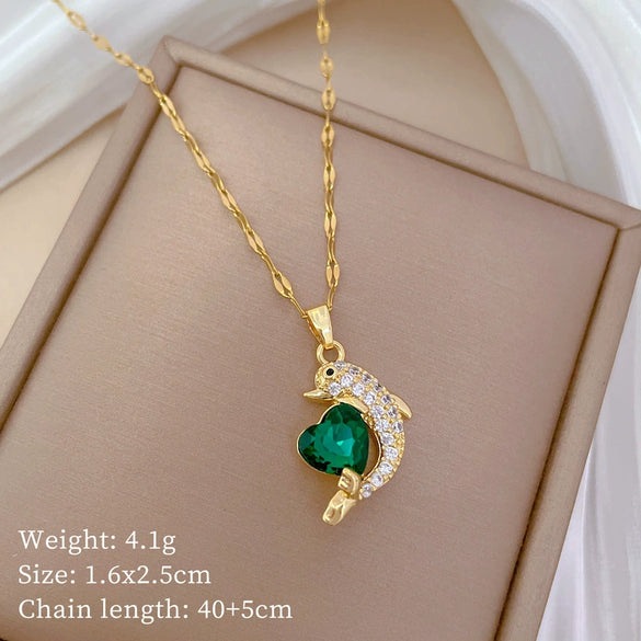 Wholesale Stainless Steel And Copper Light Luxury Geometric Dolphin Pendant Necklace For Women
