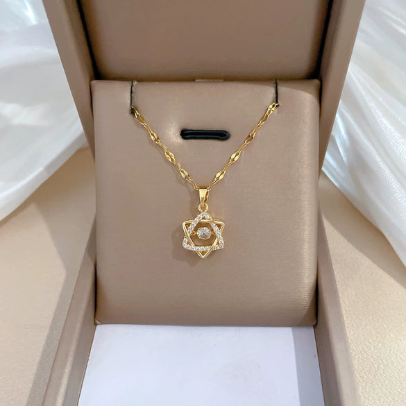 Wholesale Stainless Steel And Copper Sixpointed Star Geometric Light Luxury Elegant Gorgeous Diamond Women's Allmatch Clavicle Necklace
