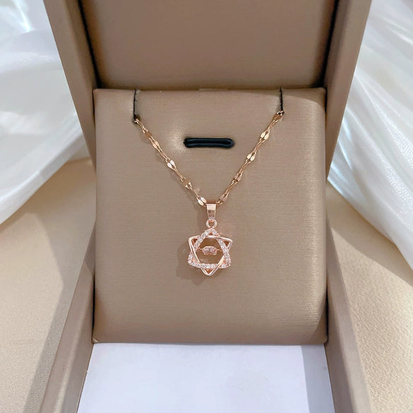 Wholesale Stainless Steel And Copper Sixpointed Star Geometric Light Luxury Elegant Gorgeous Diamond Women's Allmatch Clavicle Necklace