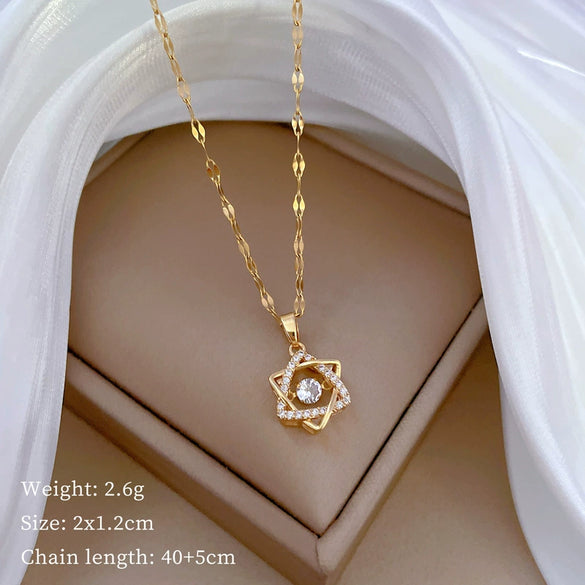 Wholesale Stainless Steel And Copper Sixpointed Star Geometric Light Luxury Elegant Gorgeous Diamond Women's Allmatch Clavicle Necklace