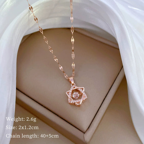 Wholesale Stainless Steel And Copper Sixpointed Star Geometric Light Luxury Elegant Gorgeous Diamond Women's Allmatch Clavicle Necklace
