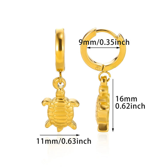 Wholesale Stainless Steel And Copper Zircon Geometric Ocean Turtle Earrings With Electroplating