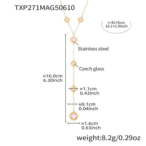 Wholesale Stainless Steel And Czech Glass Geometric Light Luxury Niche Necklace 18K Gold Plated