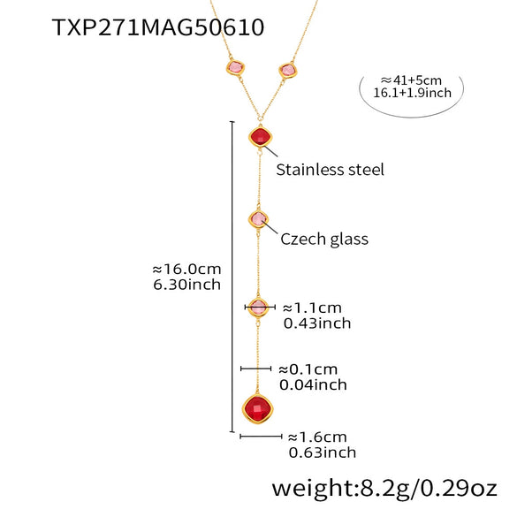 Wholesale Stainless Steel And Czech Glass Geometric Light Luxury Niche Necklace 18K Gold Plated