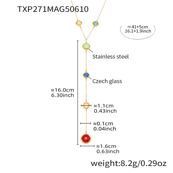 Wholesale Stainless Steel And Czech Glass Geometric Light Luxury Niche Necklace 18K Gold Plated