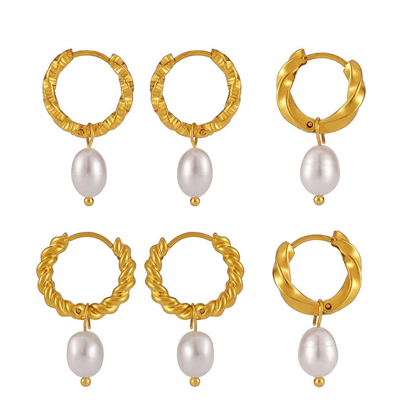 Wholesale 316L Stainless Steel And Freshwater Cultured Pearl Earrings With Geometric Pattern Pvd Electroplated 18K Gold For Women Light Luxury Style
