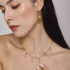 Wholesale Stainless Steel And Freshwater Pearl Geometric Minimalist Ferris Wheel Double Water Drop Pendant Earrings And Necklace Set For Women 18K Gold Plated