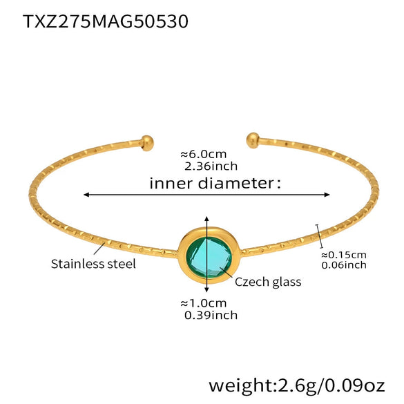 Wholesale 316L Stainless Steel And Glass Stone Open Bracelet With Geometric Style And Electroplating Processing
