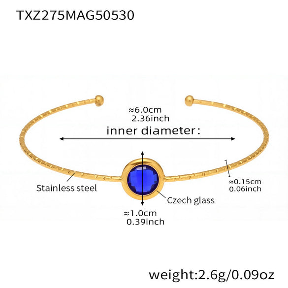 Wholesale 316L Stainless Steel And Glass Stone Open Bracelet With Geometric Style And Electroplating Processing