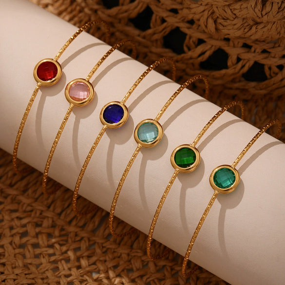 Wholesale 316L Stainless Steel And Glass Stone Open Bracelet With Geometric Style And Electroplating Processing
