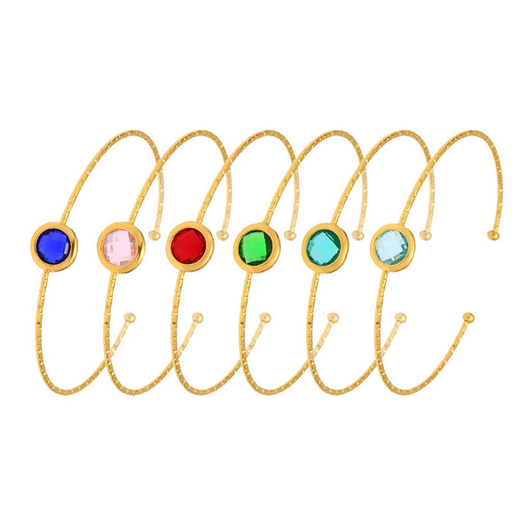 Wholesale 316L Stainless Steel And Glass Stone Open Bracelet With Geometric Style And Electroplating Processing