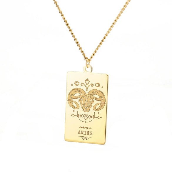 Wholesale Stainless Steel And Gold Twelve Constellations Animals Zodiac Tarot Totem Pendant Necklace With Electroplating