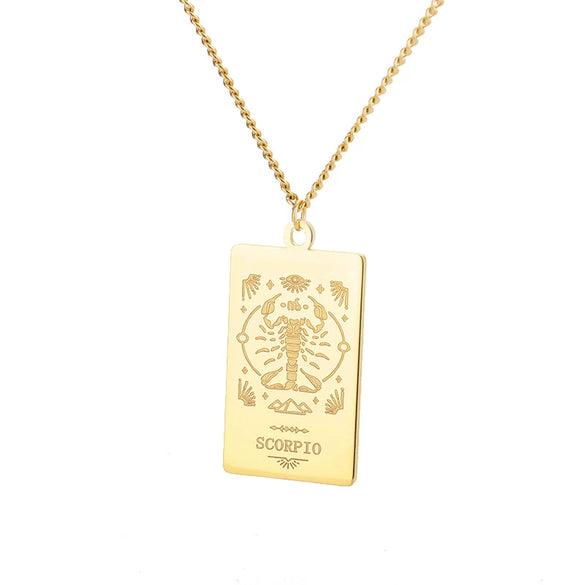 Wholesale Stainless Steel And Gold Twelve Constellations Animals Zodiac Tarot Totem Pendant Necklace With Electroplating