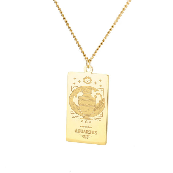 Wholesale Stainless Steel And Gold Twelve Constellations Animals Zodiac Tarot Totem Pendant Necklace With Electroplating