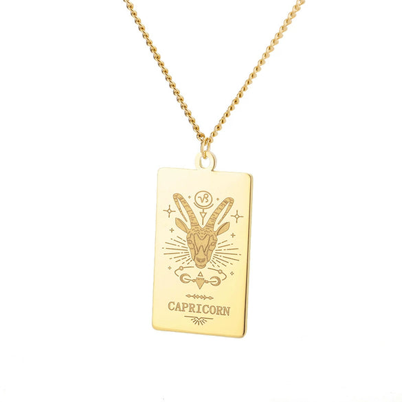 Wholesale Stainless Steel And Gold Twelve Constellations Animals Zodiac Tarot Totem Pendant Necklace With Electroplating