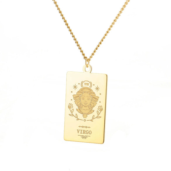 Wholesale Stainless Steel And Gold Twelve Constellations Animals Zodiac Tarot Totem Pendant Necklace With Electroplating