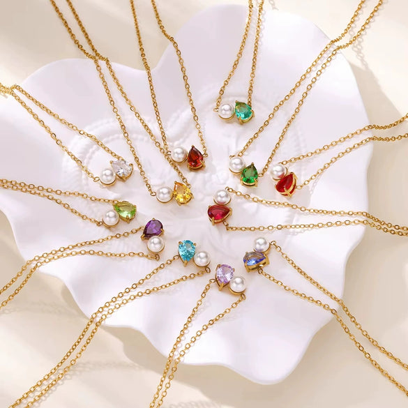Wholesale Stainless Steel And Imitation Pearl Water Drop Clavicle Necklace Electroplated For Women