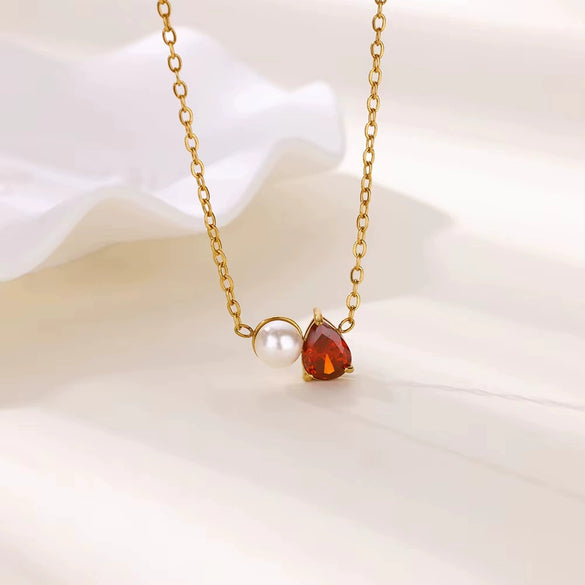 Wholesale Stainless Steel And Imitation Pearl Water Drop Clavicle Necklace Electroplated For Women