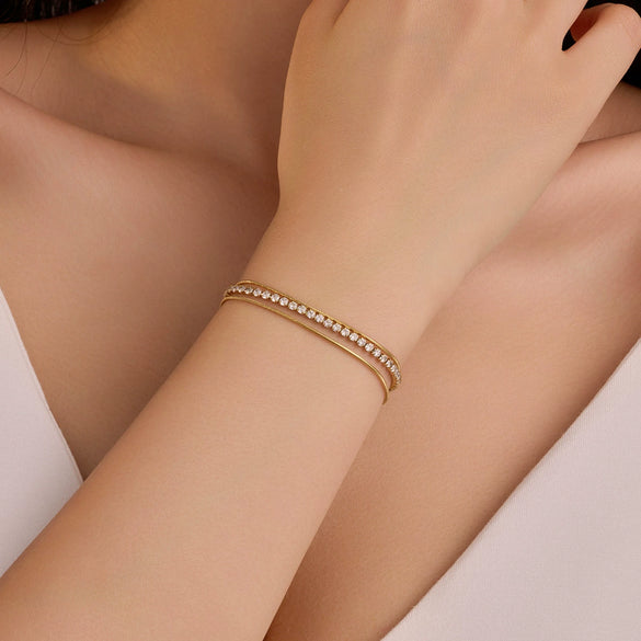 Wholesale Stainless Steel And 18K Gold Plated Zircon Women's Bracelet With Electroplating Process