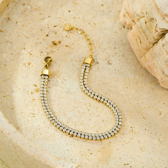 Wholesale Stainless Steel And 18K Gold Plated Zircon Women's Bracelet With Electroplating Process