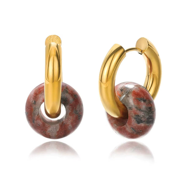 Wholesale Stainless Steel And Natural Stone Geometric Earrings With 18K Gold Pendant And Electroplating For Women