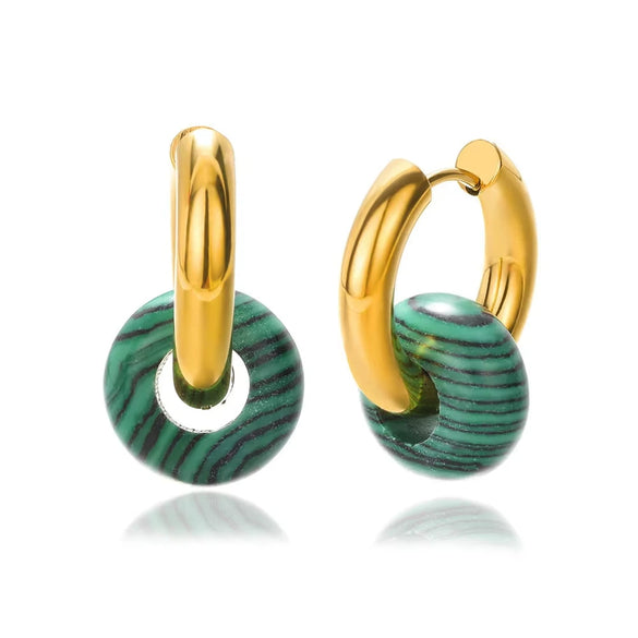 Wholesale Stainless Steel And Natural Stone Geometric Earrings With 18K Gold Pendant And Electroplating For Women