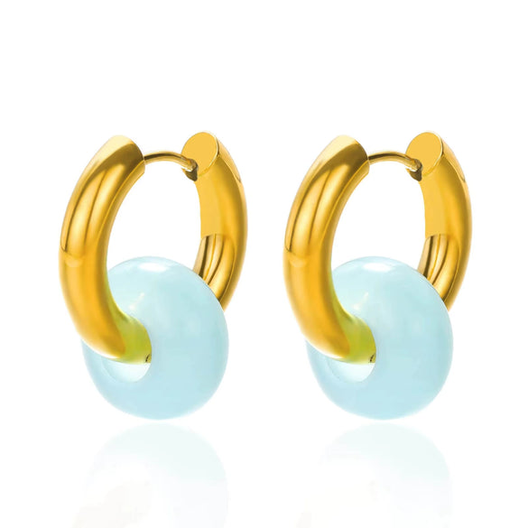 Wholesale Stainless Steel And Natural Stone Geometric Earrings With 18K Gold Pendant And Electroplating For Women