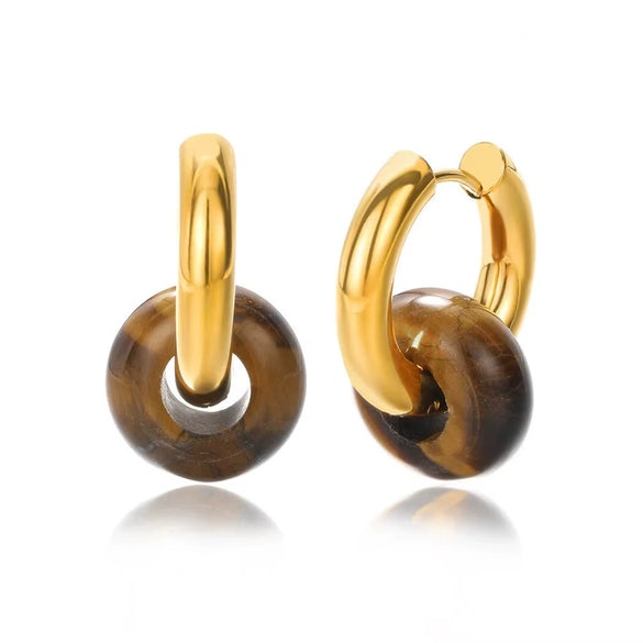 Wholesale Stainless Steel And Natural Stone Geometric Earrings With 18K Gold Pendant And Electroplating For Women