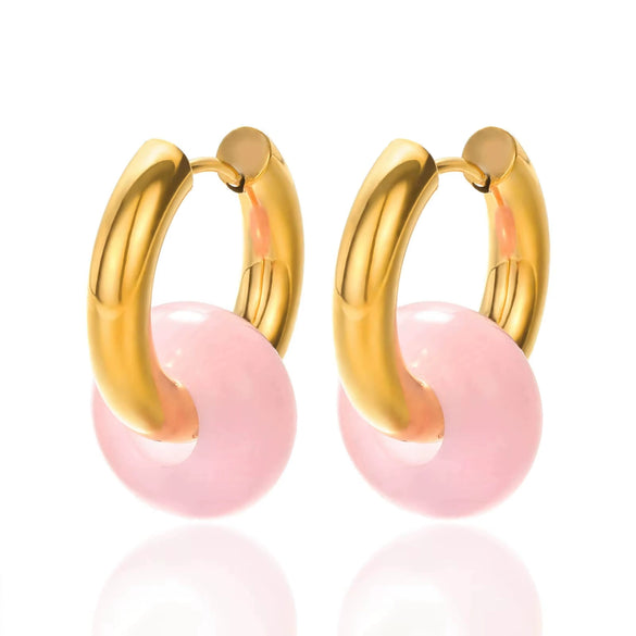 Wholesale Stainless Steel And Natural Stone Geometric Earrings With 18K Gold Pendant And Electroplating For Women