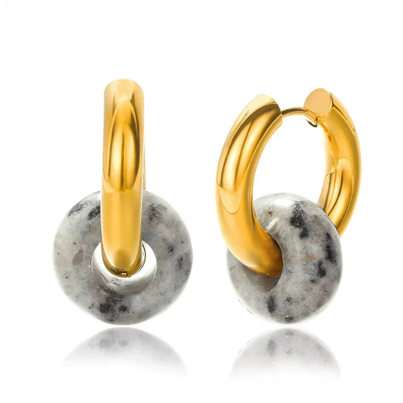 Wholesale Stainless Steel And Natural Stone Geometric Earrings With 18K Gold Pendant And Electroplating For Women
