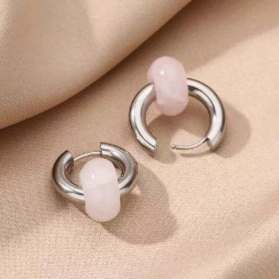 Wholesale Stainless Steel And Natural Stone Geometric Earrings With 18K Gold Pendant And Electroplating For Women