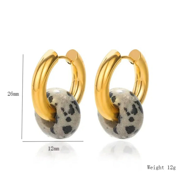 Wholesale Stainless Steel And Natural Stone Geometric Earrings With 18K Gold Pendant And Electroplating For Women