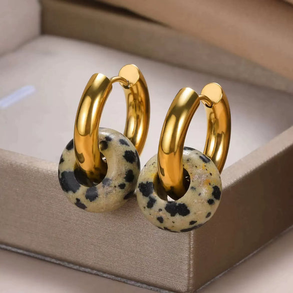 Wholesale Stainless Steel And Natural Stone Geometric Earrings With 18K Gold Pendant And Electroplating For Women