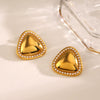 Wholesale Stainless Steel And Pearl Inlaid Geometric Triangle Earrings For Women With Electroplating Treatment