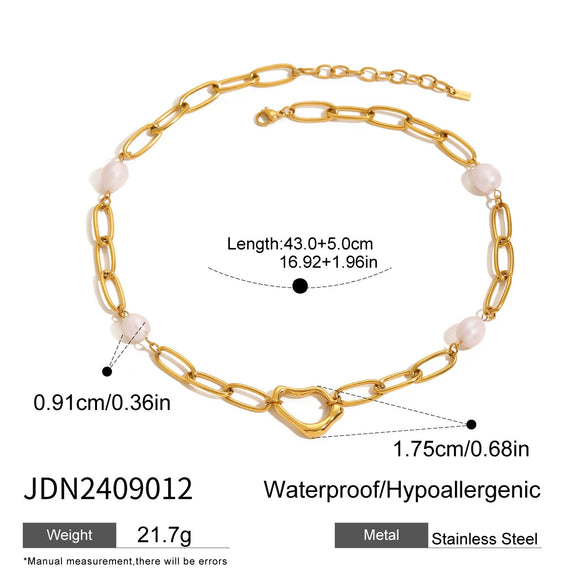 Wholesale Stainless Steel And Pearl Irregular Pendant Necklace With Wave Pattern Electroplated French Retro Style