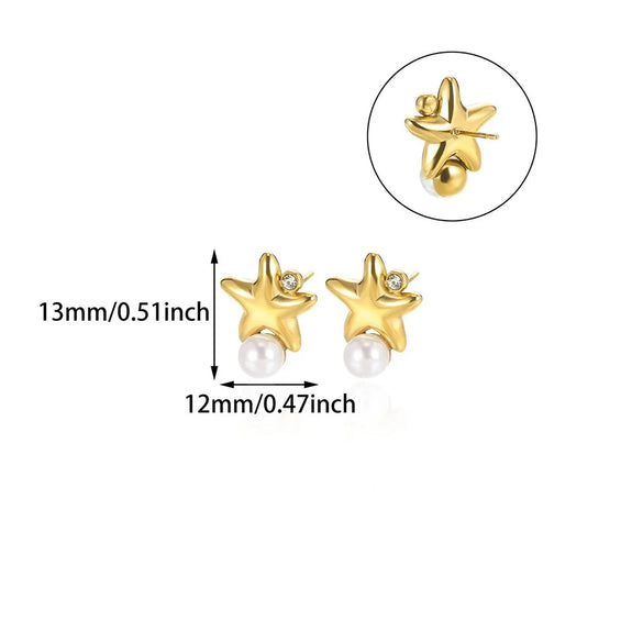 Wholesale Stainless Steel And Pearl Mini Flower Fivepointed Star Pendant Earrings Set With Electroplating