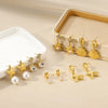 Wholesale Stainless Steel And Pearl Mini Flower Fivepointed Star Pendant Earrings Set With Electroplating