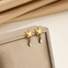 Wholesale Stainless Steel And Pearl Mini Flower Fivepointed Star Pendant Earrings Set With Electroplating