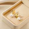 Wholesale Stainless Steel And Pearl Mini Flower Fivepointed Star Pendant Earrings Set With Electroplating