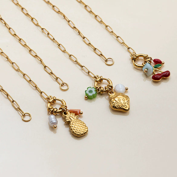 Wholesale Stainless Steel And Pearl Necklace With Geometric Pattern Electroplated For Women
