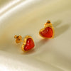 Wholesale Stainless Steel And Red Agate Heartshaped Geometric Inlaid Electroplated Women's Earrings